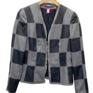 Basler Womens Check Buffalo Plaid Gray Black Wool Blazer Lined Jacket 38 US 8-10